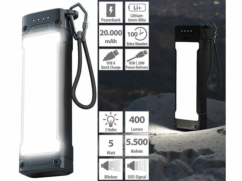 Outdoor-Powerbank 20 Ah USB-C LED-Licht
